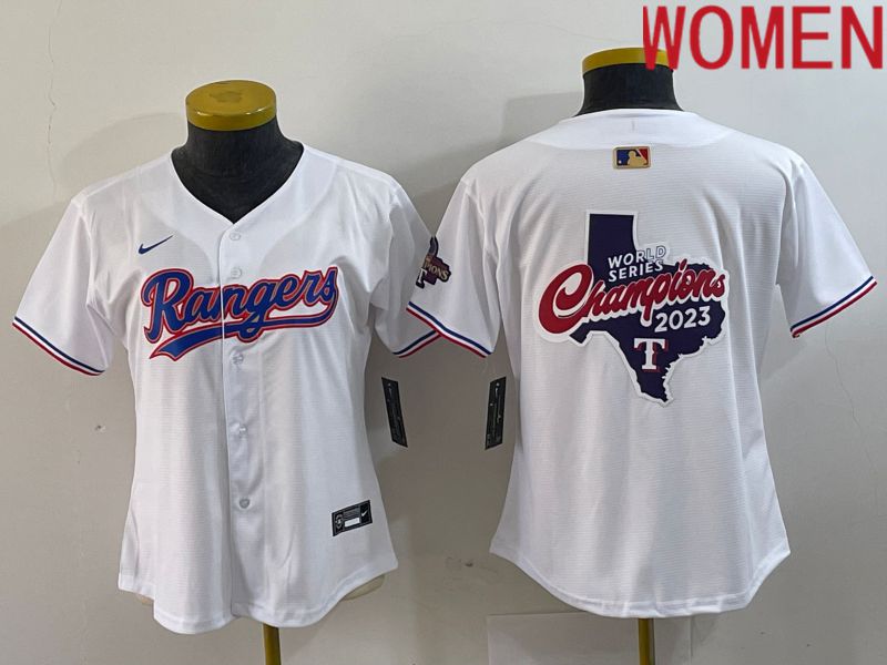 Women Texas Rangers Blank White Champion Game Nike 2024 MLB Jersey style 4->women mlb jersey->Women Jersey